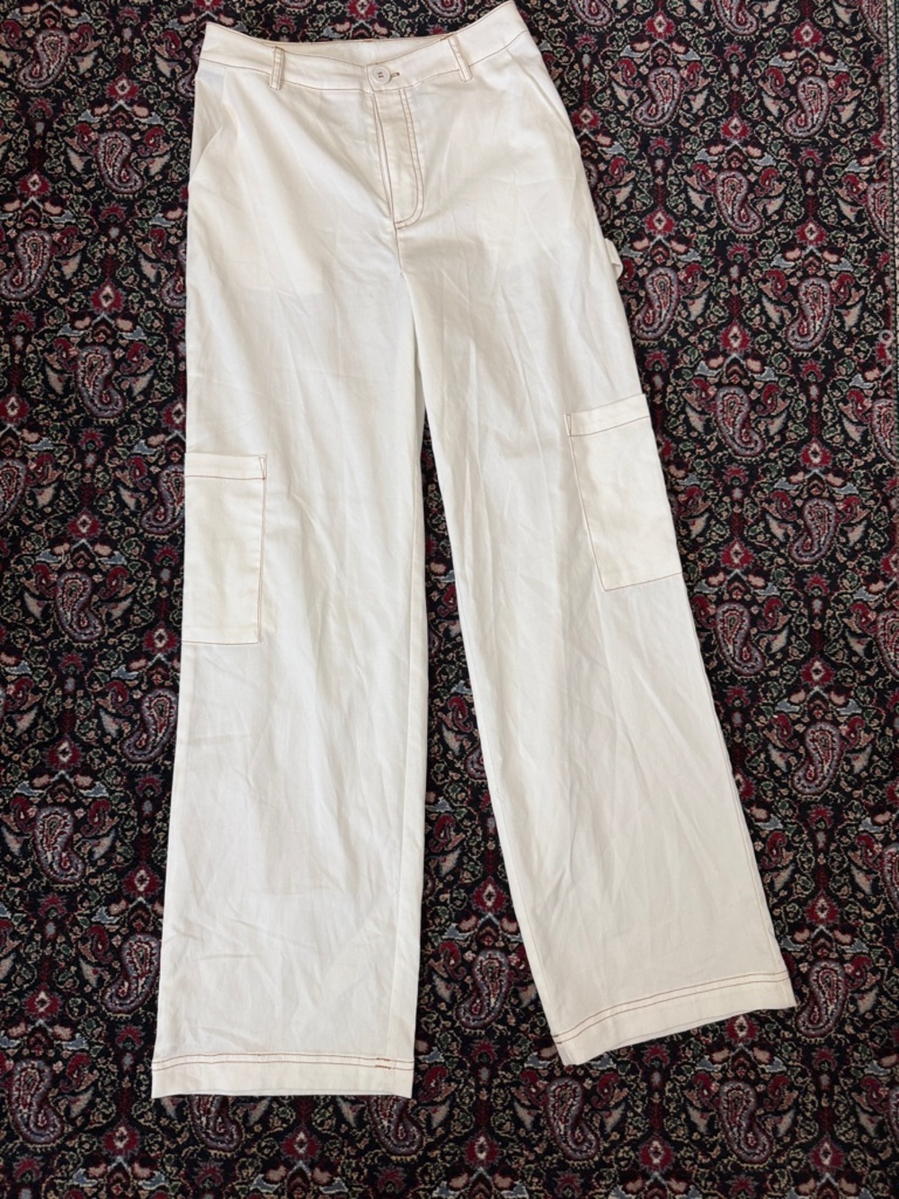 Princess Polly White Wide-Leg cargo Trousers size 2